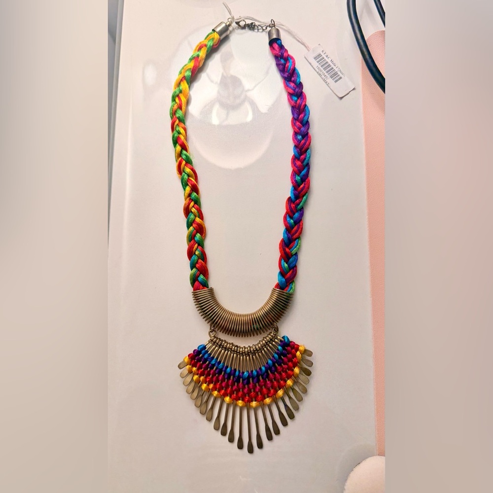 Colorful Braided Necklace with Gold Accents